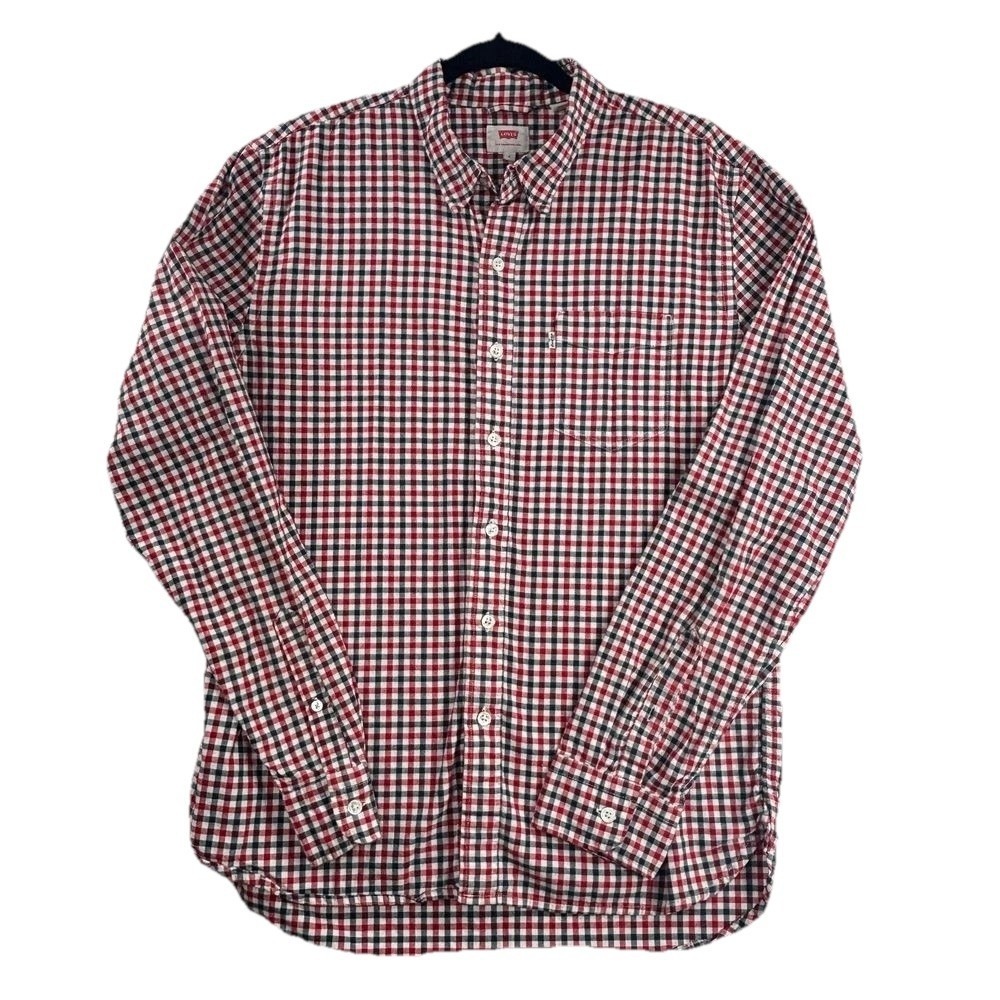 Levi's‎ Mens Gingham Button Down Shirt Red Navy White Plaid Long Sleeve Size L